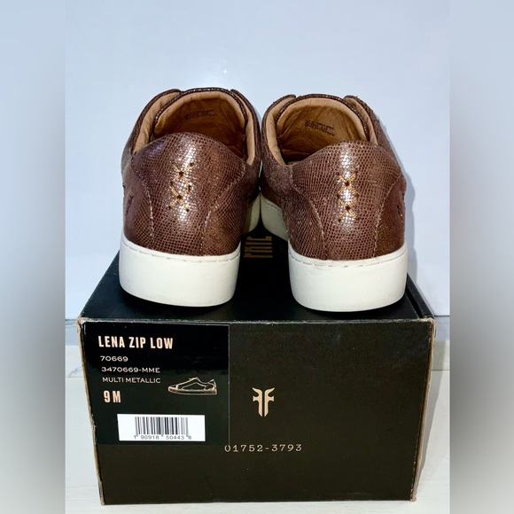 FRYE Lena Low Zip Multi Metallic Brown Leather Zip Sneakers 9M Worn 3 Times wBox - Picture 6 of 16